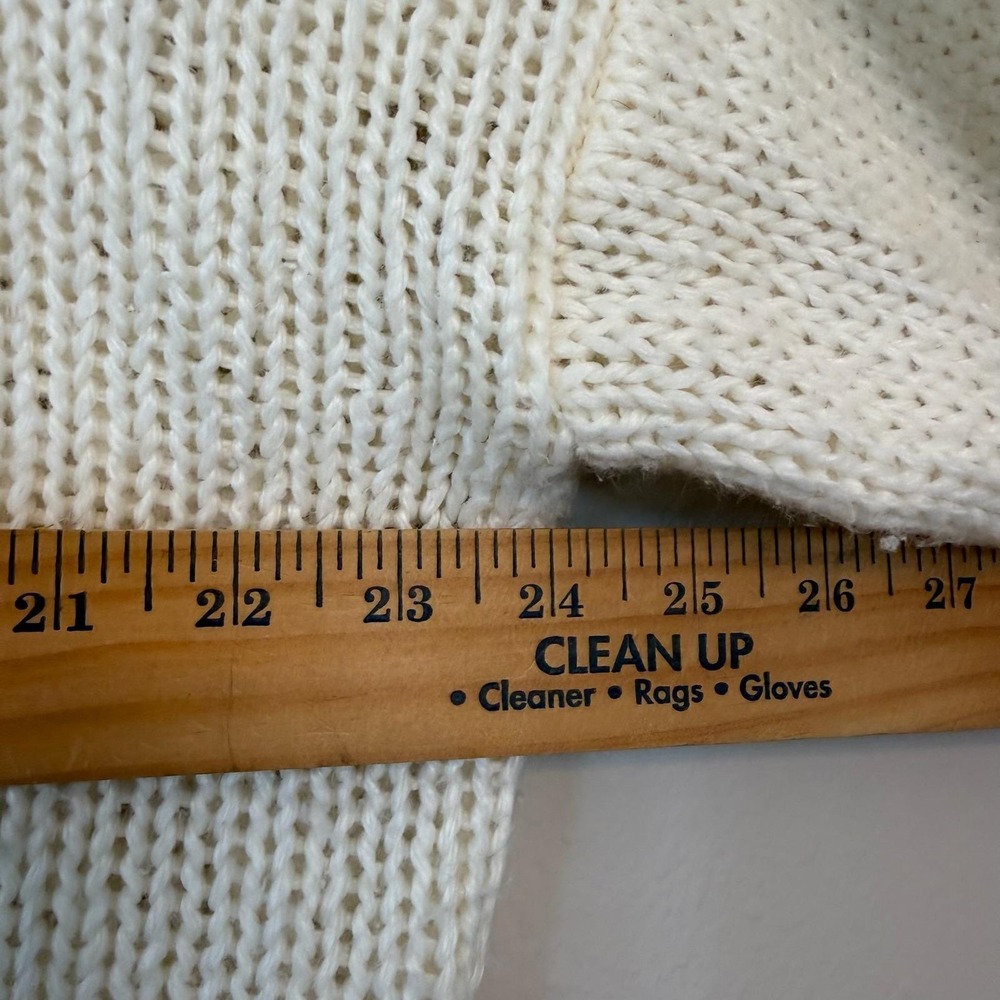 Vtg Fisherman Cardigan XL Cream Ramie Cotton Chunky Cable Knit Bobble Sweater - Picture 9 of 11